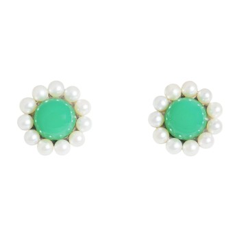 Pair of stud earrings with 2 chrysoprases 