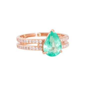 Ring with emerald drop 1.84 ct and diamonds 