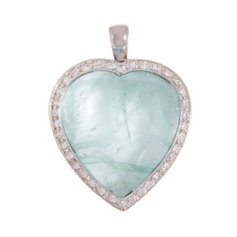 Heart pendant with aquamarine cabochon and diamonds 