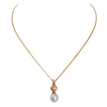 Collier mit Südseeperle und Brillant von ca. 0,12 ct,