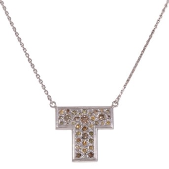 Collier 'T' ausgefasst mit Brillanten zus. ca. 2 ct,