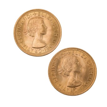 Großbritannien /GOLD - Elisabeth II. 2x 1 Sovereign 1966