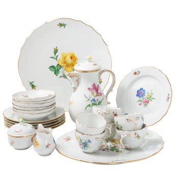 MEISSEN coffee service for 6 persons 'Blume 2 und 3', 1st and 2nd choice, 20th century