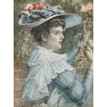 MACARTHUR, BLANCHE F. (act.1870-1903) 'Damenporträt mit Blumenhut' 1893