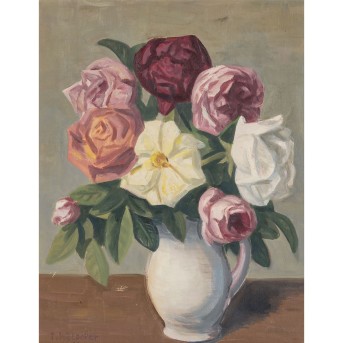 KÄLBERER, PAUL (1896-1974), 'Stillleben mit Rosen in weißer Vase',