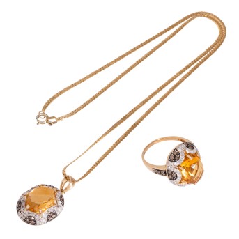 Jewelry set with citrines and diamonds in total approx. 1.9 ct, 