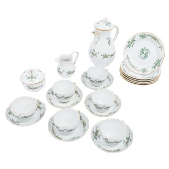 MEISSEN, coffee service for 6 persons "green court dragon", 1st choice, circa 1972-80,