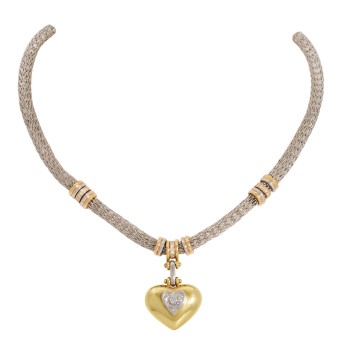 Necklace with diamond heart and 45 brilliant-cut diamonds,