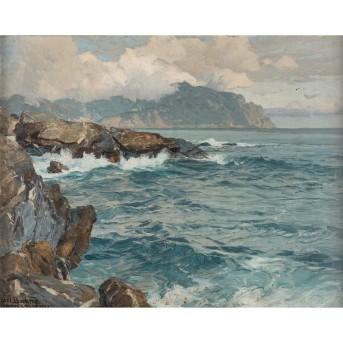 BÖHME, KARL THEODOR (1866-1939) &quot;Breaking waves on the coast of Nervi&quot; 1927
