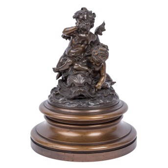 SCHWABE, HEINRICH (1847-1924) Group of figures 'Putti riding a dolphin', 19th/20th c.