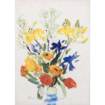 GEYER, HERMANN (1934-2016) 'Sommerblumen in einer Vase arrangiert' 1984