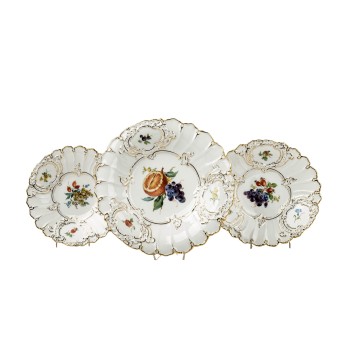 MEISSEN Drei Prunkteller mit Fruchtmalerei, 20.Jh.