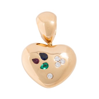 WEMPE WEMPE Anhänger/Clip 'Herz' mit Rubin, Smaragd, Saphir und 4 Brillanten