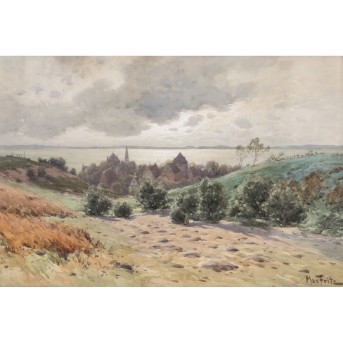 FRITZ, MAX (1849-1913) "Abendstimmung über einer Stadt am Meer"