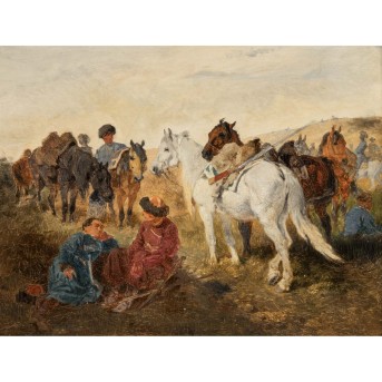 EUROPÄISCHE SCHULE DES XIX JAHRHUNDERTS "Gruppe von Kosaken, die in einer Steppe rasten"