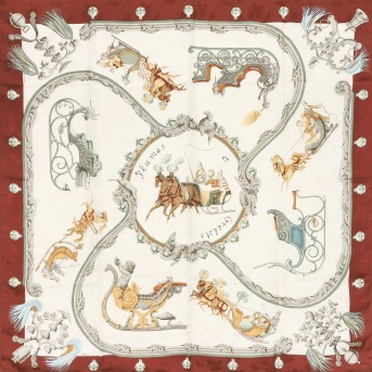 HERMÈS silk carré &quot;PLUMES ET GRELOTS&quot;,