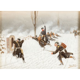 SELL, CHRISTIAN, probably the Younger (1854/56-1925), &quot;Prussian infantry on a snow-covered field&quot;,