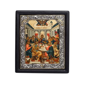 IKONE "Das letzte Abendmahl", mit Randoklad, Griechenland 20. Jh., nach byzantinischem Vorbild,