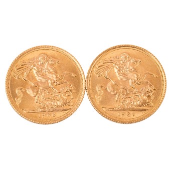 Großbritannien /GOLD - Elisabeth II mit Schleife, 2x 1 Sovereign 1966/1967