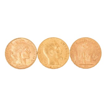 Kleines Französisches 3-tlg. Lot mit 3 x 20 Francs