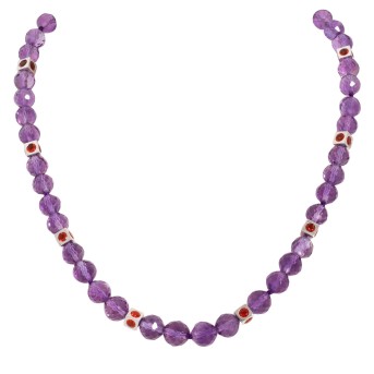 Collier aus facettierten Amethystkugeln mit Brillantschließe