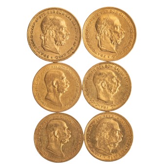 Österreich /GOLDlot - Franz Josef I. 6 x Goldmünzen mit ca. 24 g fein
