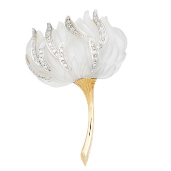 CAPRICE CAPRICE Brosche 'Pfingstrose' aus Bergkristall geschnitten,