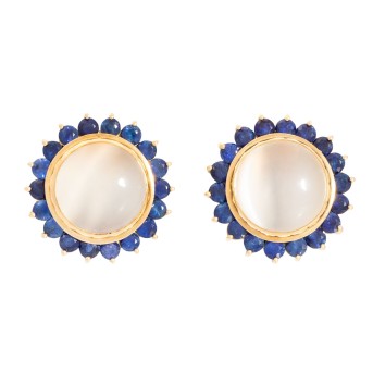 Paar Ohrclips mit Mondsteinen und Saphiren