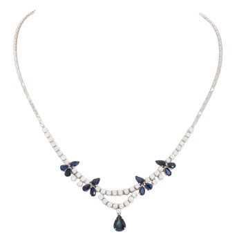 Collier mit 13 Saphirtropfen und Brillanten zus. ca. 2,7 ct,