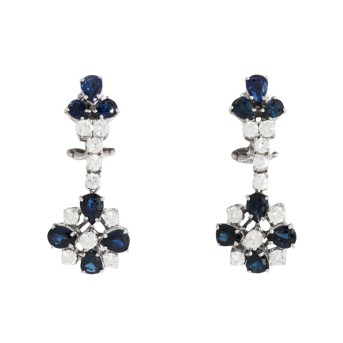 Ohrhänger mit Saphirtropfen und Brillanten zus. ca. 1,8 ct,