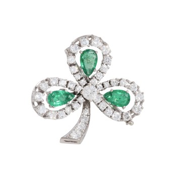 Brosche 'Kleeblatt' mit Smaragden und Brillanten
