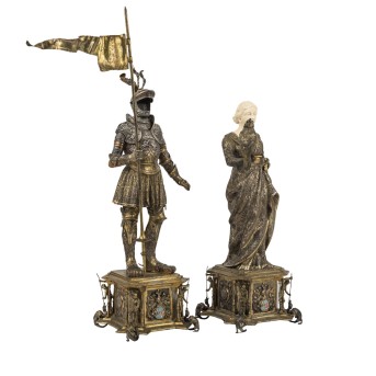 JEAN LOUIS SCHLINGLOFF/ HANAU  Paar tlw. vergoldete Silberfiguren, 2tlg, 13 Lot, um 1905-1910,