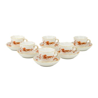 MEISSEN, 6 demitasse cups with saucers, "Hofdrache", 20th century, 1st choice 