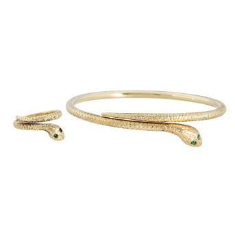 Snake bangle jewelry set with matching ring, 