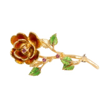 CARL BUCHERER CARL BUCHERER Brosche 'Rose' mit 3 pinken Saphiren und Email,