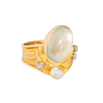 FRIES ARAUNER Ring mit 2 Mondsteinen und Brillanten