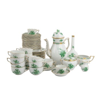 HEREND Kaffeeservice f. 12 Personen 'Apponyi grün', 20. Jh.