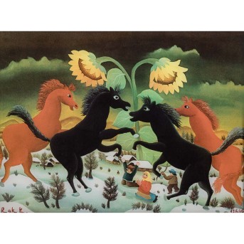 RAK, KRESIMIR (XX) &quot;Landscape with Horses and Peasants&quot; 1975