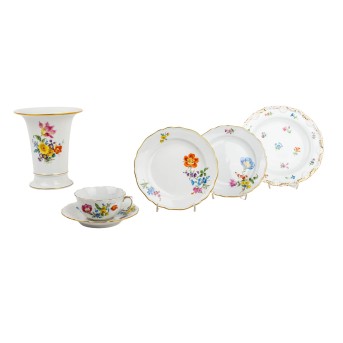 MEISSEN 6-piece set 'Flower painting', 1st choice, 20th century: