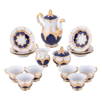 MEISSEN Magnificent mocha service for 6 persons 'B-shape', 20th century