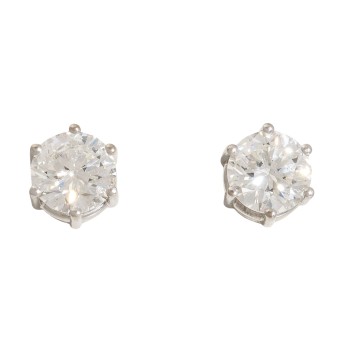 Pair of stud earrings, each with one brilliant-cut diamond, 