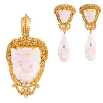 Schmuckset 'Putti' aus Muschelkameen