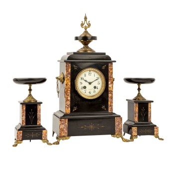 SAMUEL MARTI & CIE, Kaminuhr mit Beistellern,