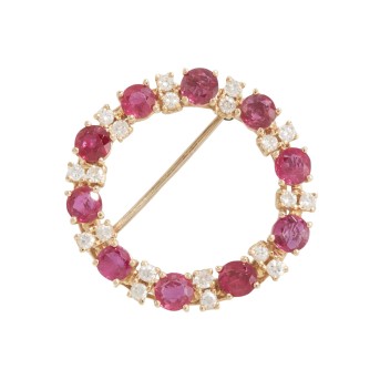 Kranzbrosche mit 10 Rubinen und 20 Brillanten