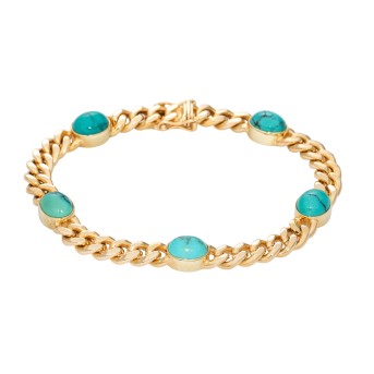 Armored bracelet with 5 oval turquoise cabochons,
