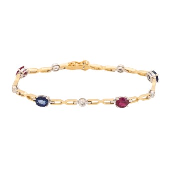 Armband mit 2 Saphiren, 2 Rubinen,
