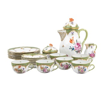 HEREND Kaffeeservice f. 6 Personen 'Vieux bouquet de Saxe', 20. Jh.