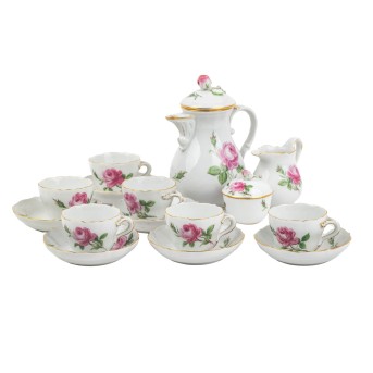 MEISSEN for 6 persons Mocha service 'Red Rose', 1st choice, 20th century
