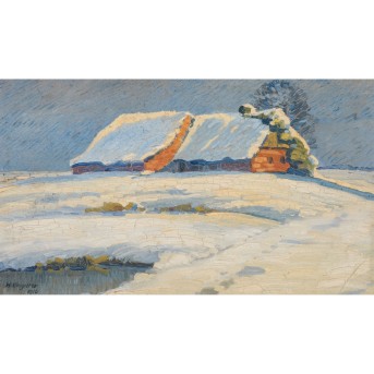 UMGELTER, HERMANN (1891-1962), &quot;Snow-covered houses in a winter landscape&quot;, 1916,
