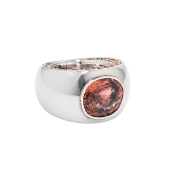 WEMPE WEMPE Ring mit feinem rose-bräunlichenTurmalin und 46 Spessatinen,